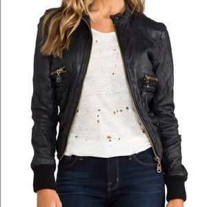 Doma black leather bomber jacket